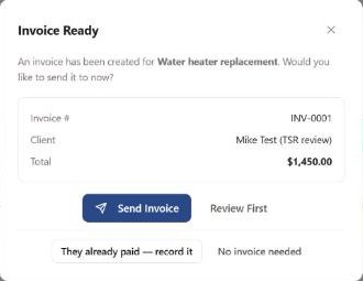 Invoice on completion